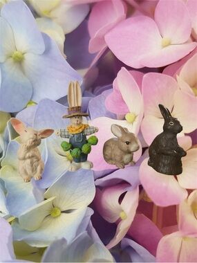 Easter Bunny Figurine Set - Pink, Brown, Black, Cream